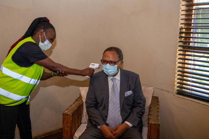 His Excellency, The Honourable Deputy Prime Minister of the Kingdom of Eswatini, Mr. Themba Masuku being screened during the Mgcini we Sive campaign launch