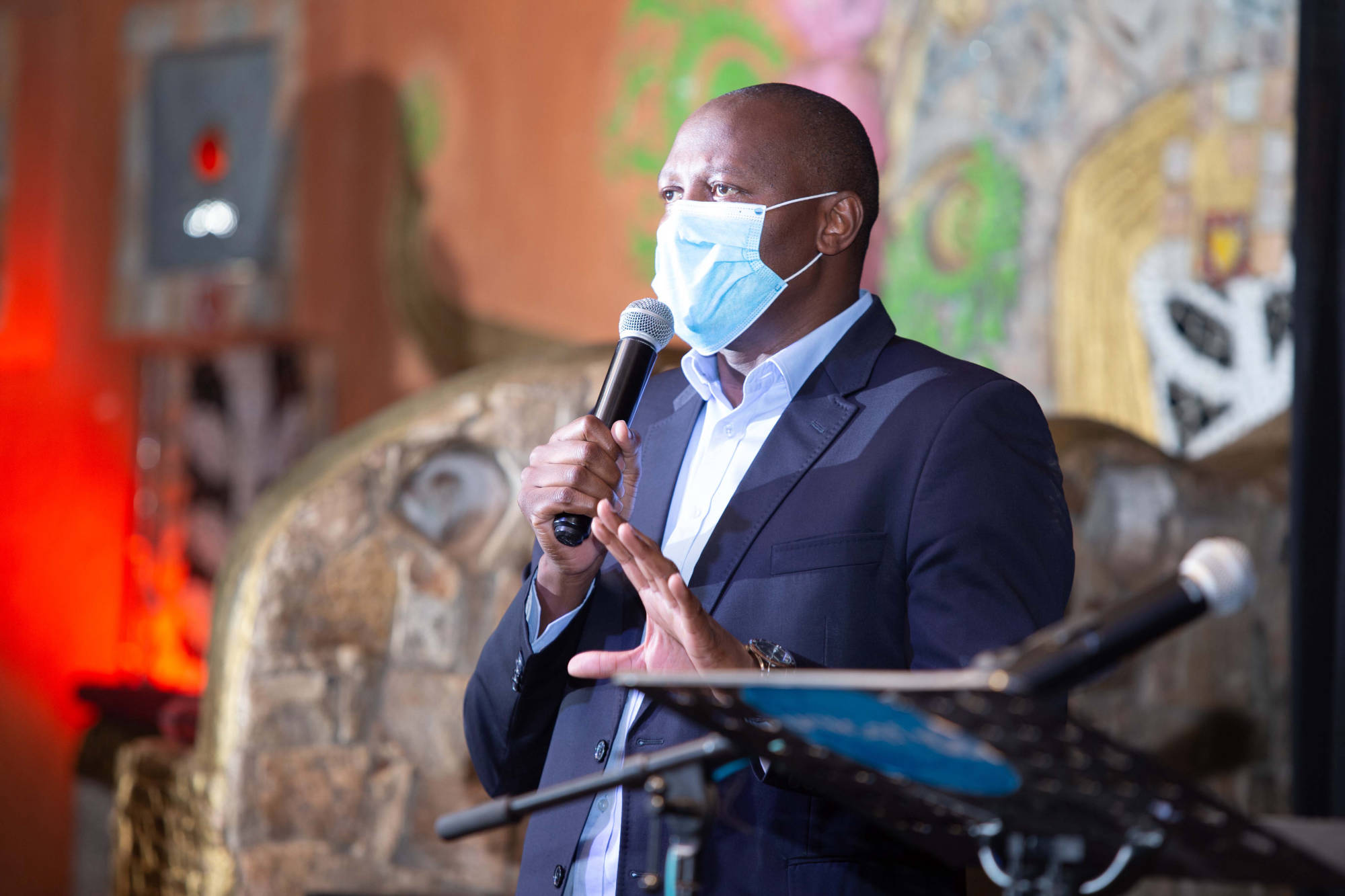 NDMA CEO Russell Dlamini presenting his remarks during the launch of the Mgcini we Sive campaign